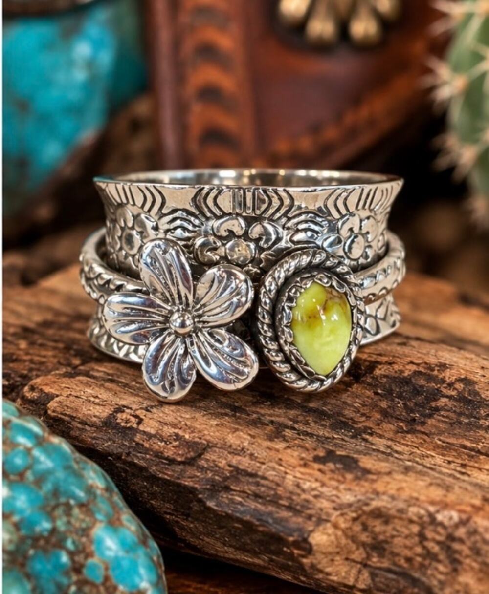 Paloma Turquoise Sterling Silver Spinner Ring – Southwestern Stamped, Size 7